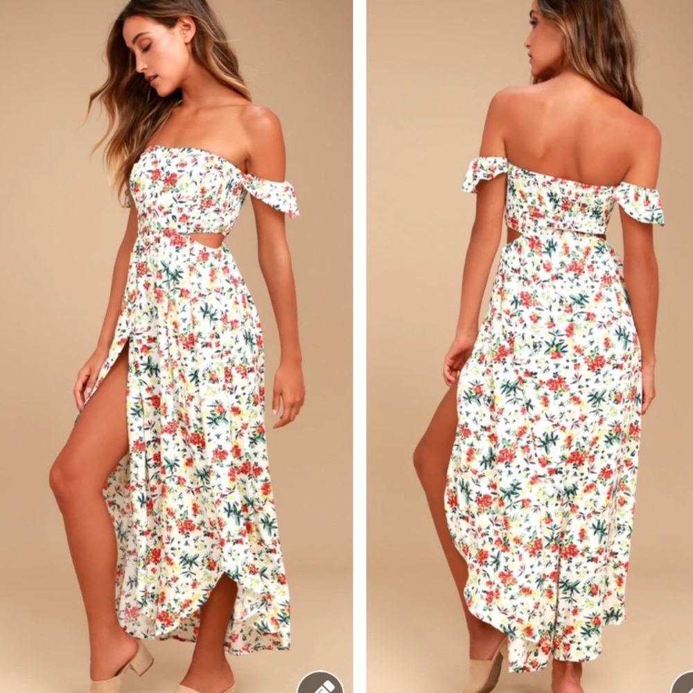 Lush White Floral Off-Shoulder Maxi Dress